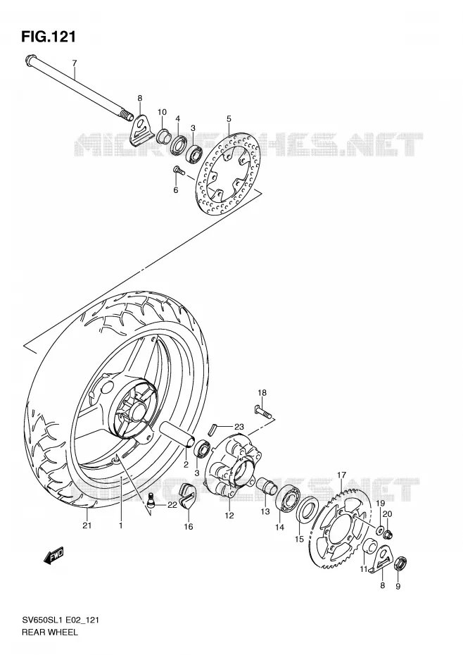 ROUE ARRIERE (SV650SUL1 E24) Suzuki MOTO 650 SV 2011  SV650SAL1(E2)