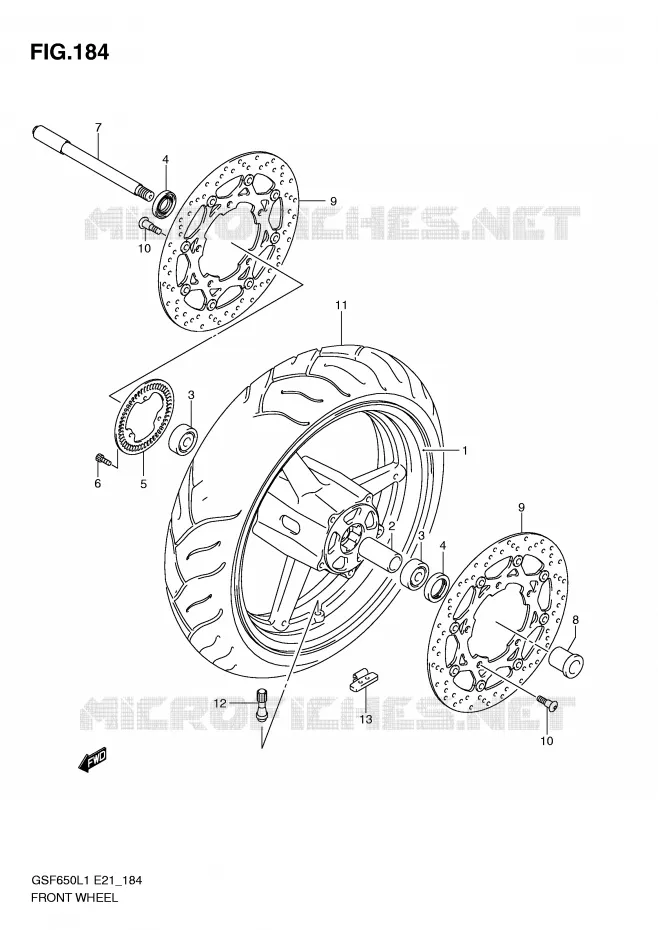 ROUE AVANT (GSF650SUAL1 E21) Suzuki MOTO 650 BANDIT 2011  GSF650SAL1(E21)