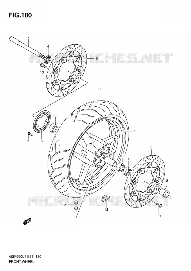 ROUE AVANT (GSF650UAL1 E21) Suzuki MOTO 650 BANDIT 2011  GSF650SL1(E21)
