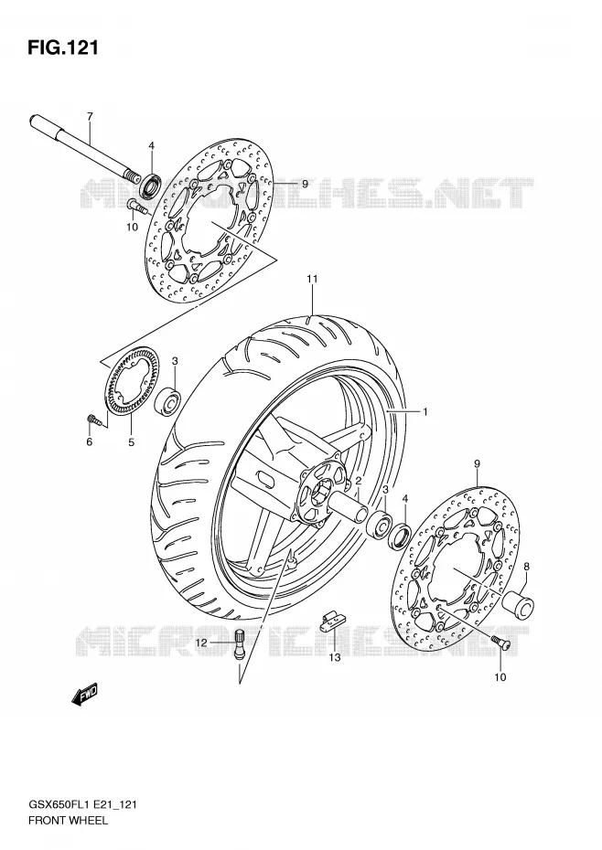 ROUE AVANT (GSX650FAL1 E21) Suzuki MOTO 650 GSX-F 2011  GSX650FAL1(E21)