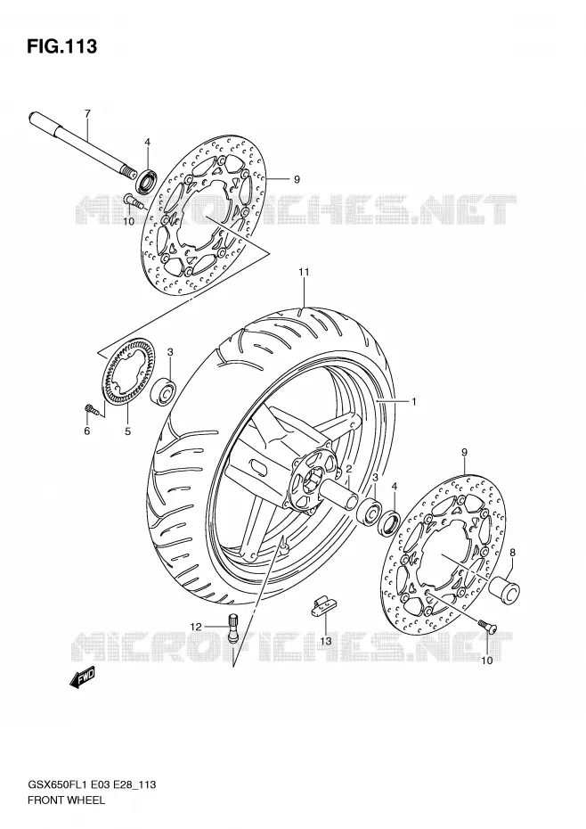 ROUE AVANT (GSX650FAL1 E28) Suzuki MOTO 650 GSX-F 2011  GSX650FL1(E3/E28)