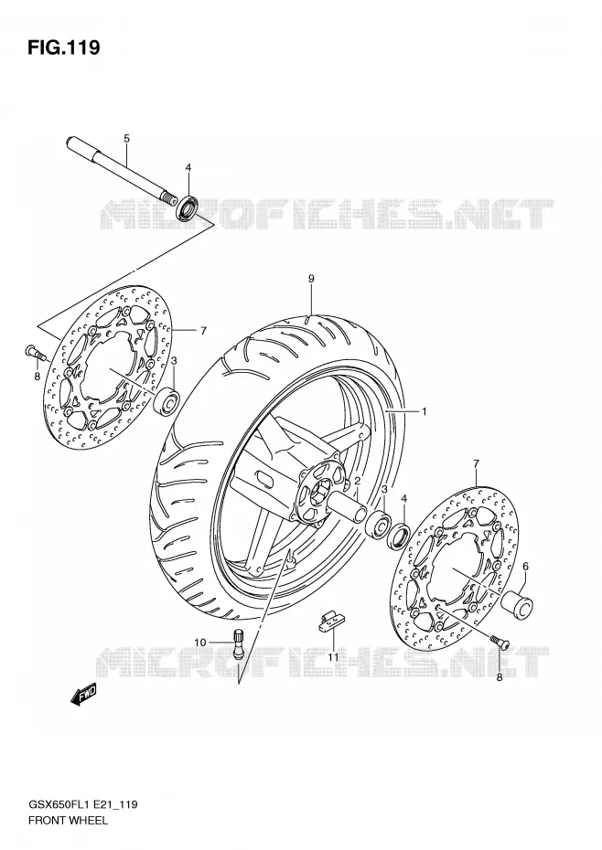 ROUE AVANT (GSX650FUL1 E21) Suzuki MOTO 650 GSX-F 2011  GSX650FUAL1(E21)