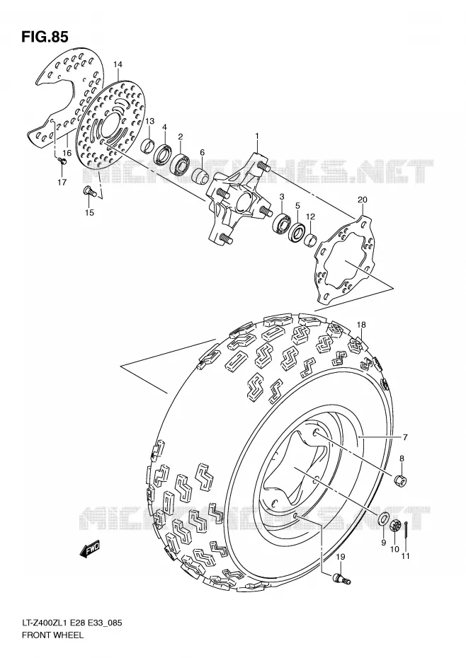 ROUE AVANT (LT-Z400L1 E28) Suzuki QUAD 400 QUADSPORT 2011  LT-Z400L1(E28/E33)
