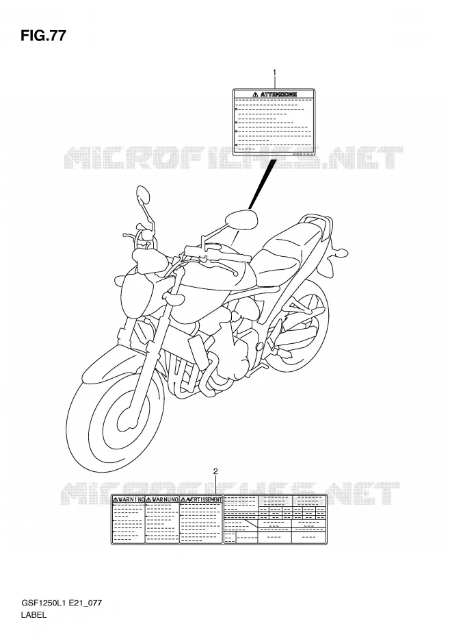 ETIQUETTE (GSF1250AL1 E21) Suzuki MOTO 1250 BANDIT 2011  GSF1250L1(E21)