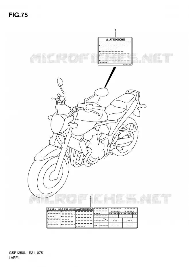 ETIQUETTE (GSF1250L1 E21) Suzuki MOTO 1250 BANDIT 2012  GSF1250L1(E21)