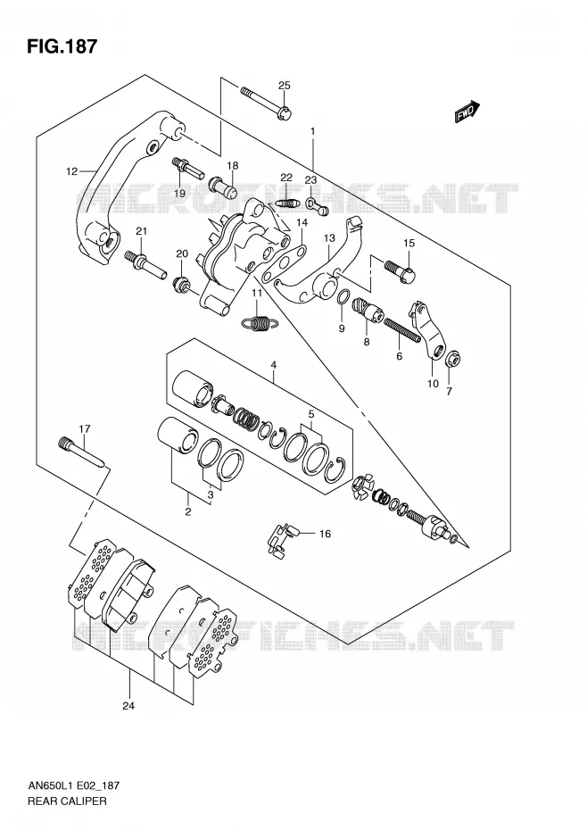 ETRIER DE FREIN ARRIERE (AN650AL1 E51) Suzuki SCOOTER 650 BURGMAN 2011  AN650L1(E2)