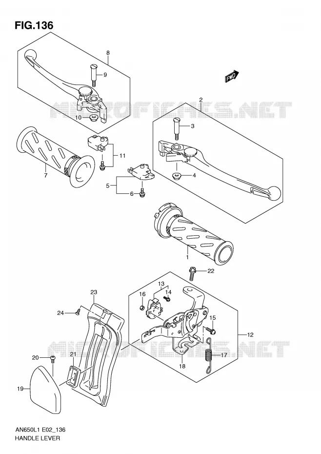 LEVIERS - POIGNEES (AN650AL1 E24) Suzuki SCOOTER 650 BURGMAN 2011  AN650L1(E2)