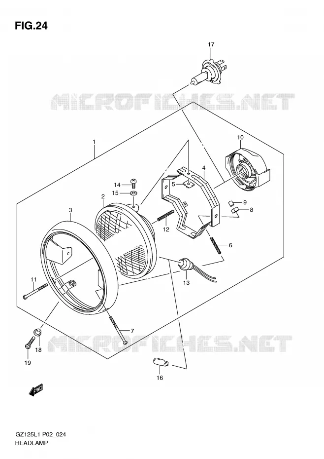 PHARE (MODELE  P2) Suzuki MOTO 125 MARAUDER 2011  GZ125L1(P02)