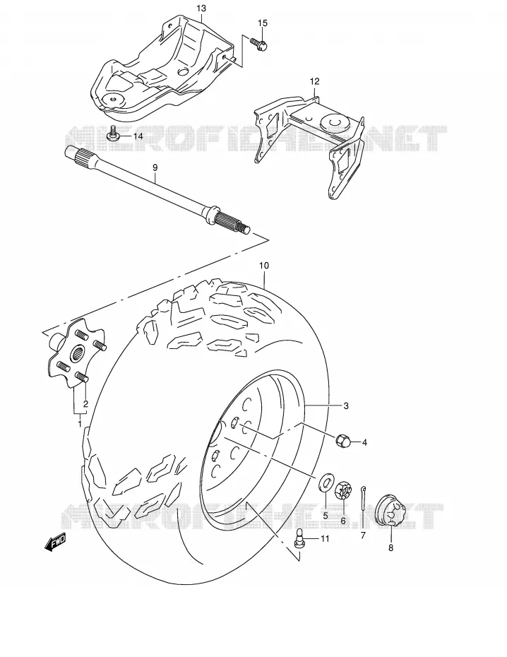 ROUE ARRIERE GAUCHE (MODELE K1/K2) Suzuki QUAD 500 QUADMASTER 2000  LT-F500FY(E24)