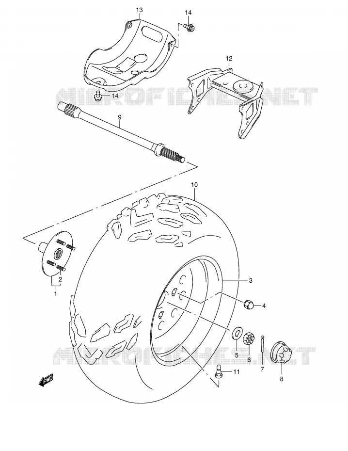 ROUE ARRIERE GAUCHE (MODELE W/X) Suzuki QUAD 500 QUADMASTER 2000  LT-F500FY(E24)