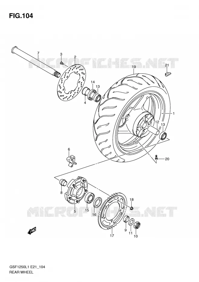 ROUE ARRIERE (GSF1250L1 E24) Suzuki MOTO 1250 BANDIT 2012  GSF1250L1(E21)