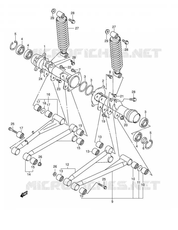 ENSEMBLE SUSPENSION ARRIERE (MODELE K2) Suzuki QUAD 500 QUADMASTER 2000  LT-F500FY(E24)