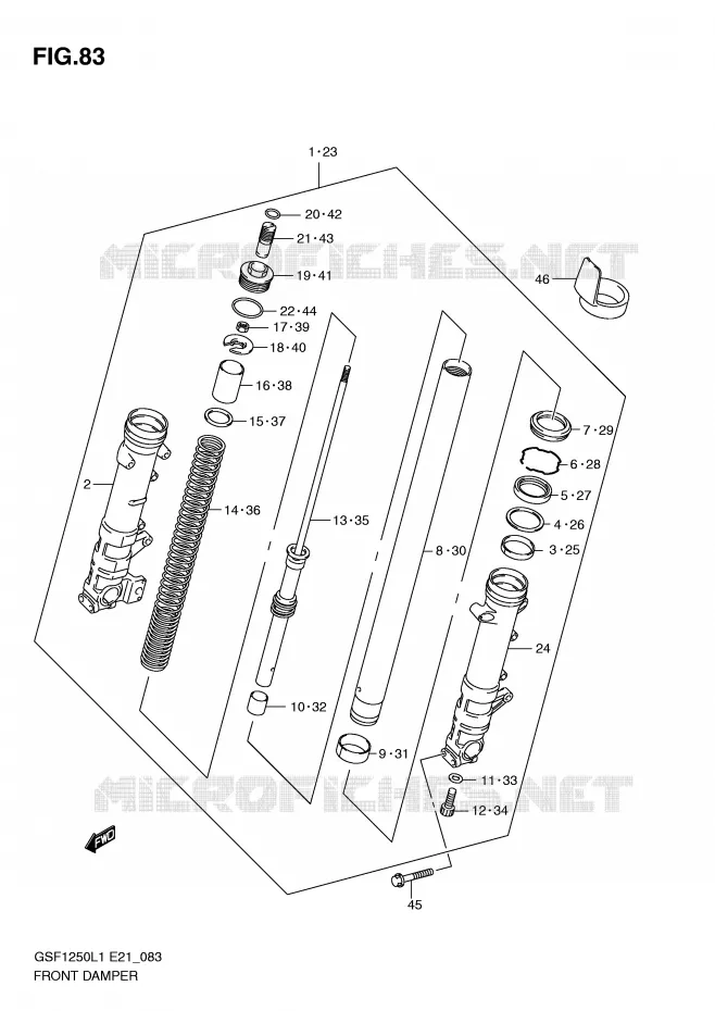 FOURCHE (GSF1250AL1 E24) Suzuki MOTO 1250 BANDIT 2011  GSF1250L1(E21)