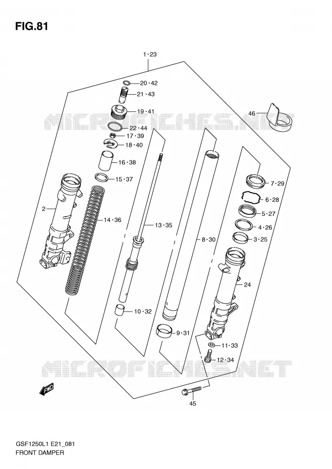 FOURCHE (GSF1250L1 E24) Suzuki MOTO 1250 BANDIT 2011  GSF1250L1(E21)
