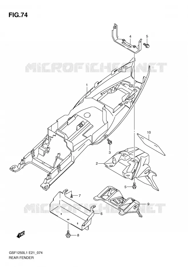 GARDE BOUE ARRIERE (GSF1250AL1 E24) Suzuki MOTO 1250 BANDIT 2011  GSF1250L1(E21)