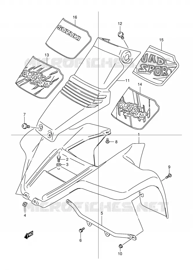 GARDE BOUE AVANT (MODELE T/V/W/X/Y) Suzuki QUAD 80 QUADSPORT 1996  LT80T(P1)