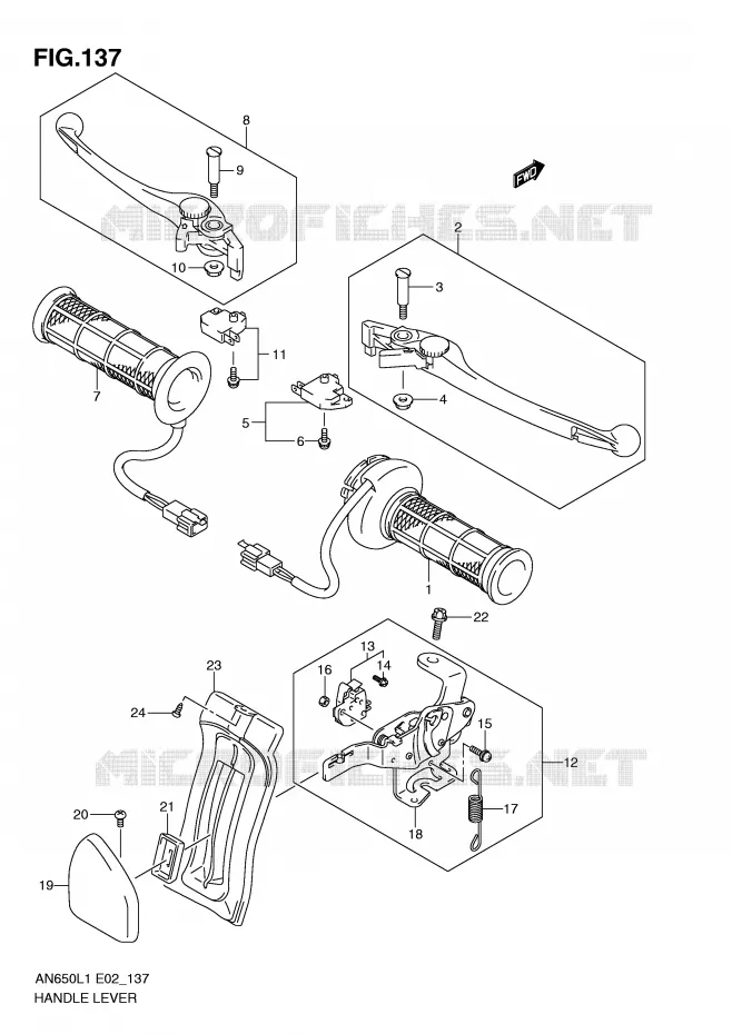 LEVIERS - POIGNEES (AN650AL1 E51) Suzuki SCOOTER 650 BURGMAN 2011  AN650AL1(E2)