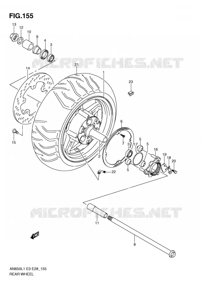 ROUE ARRIERE (AN650AL1 E33) Suzuki SCOOTER 650 BURGMAN 2011  AN650L1(E3/E28)