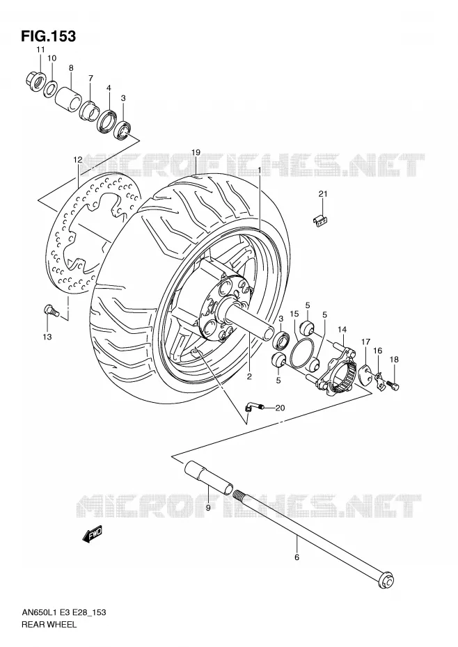 ROUE ARRIERE (AN650L1 E33) Suzuki SCOOTER 650 BURGMAN 2011  AN650AL1(E3/E28)