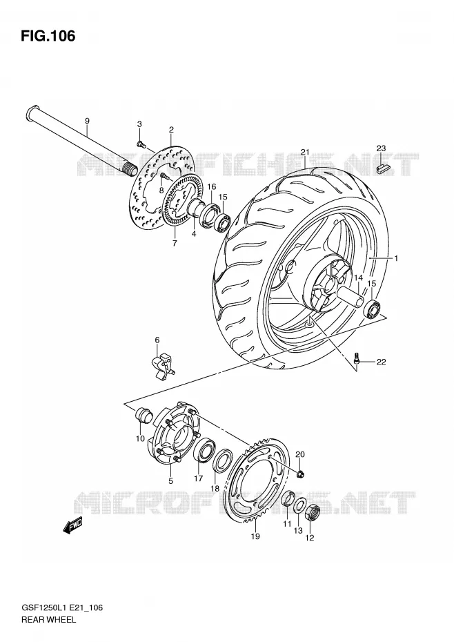 ROUE ARRIERE (GSF1250AL1 E24) Suzuki MOTO 1250 BANDIT 2011  GSF1250L1(E21)