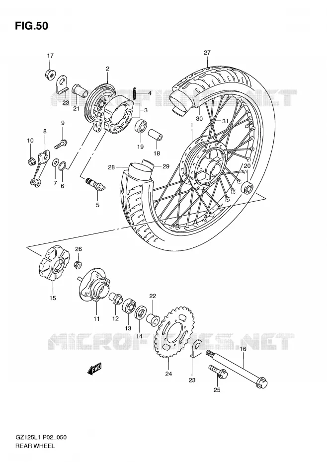 ROUE ARRIERE Suzuki MOTO 125 MARAUDER 2011  GZ125L1(P02)