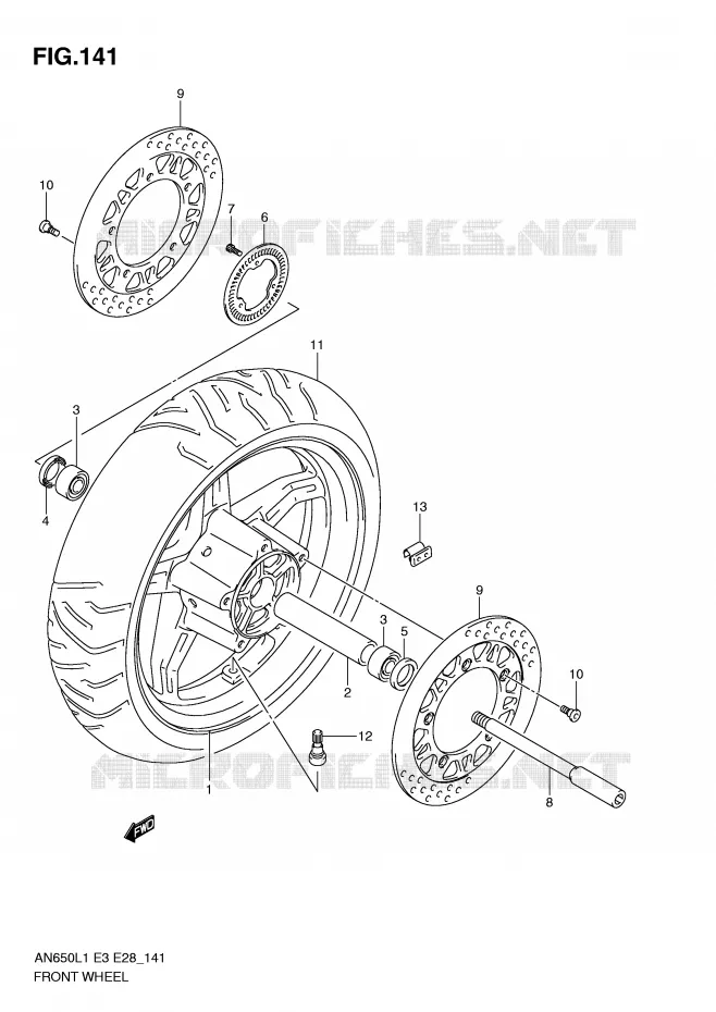 ROUE AVANT (AN650AL1 E28) Suzuki SCOOTER 650 BURGMAN 2011  AN650L1(E3/E28)