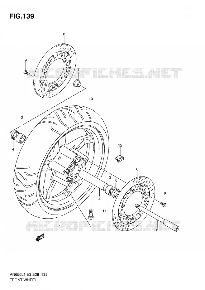 ROUE AVANT (AN650L1 E3) Suzuki SCOOTER 650 BURGMAN 2011  AN650L1(E3/E28)