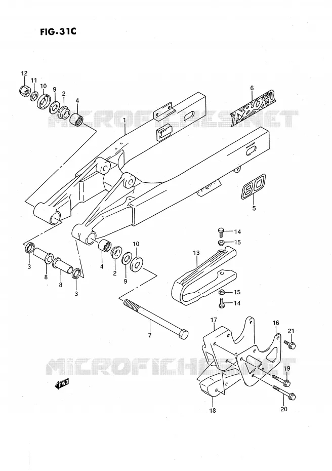 BRAS OSCILLANT ARRIERE (MODELE M/N/P/R/S) Suzuki MOTO 80 RM 1990  RM80L(E24)