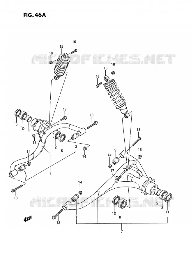 BRAS SUSPENSION ARRIERE (MODELE J/K/L/M/N/P/R/S) Suzuki QUAD 250 QUADRUNNER 1994  LT-4WDR(E3)
