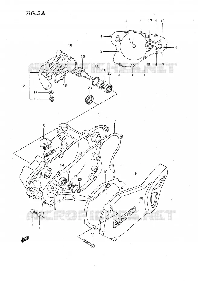 CARTER POMPE A EAU (MODELE K/L/M/N/P/R/S) Suzuki MOTO 80 RM 1990  RM80L(E24)