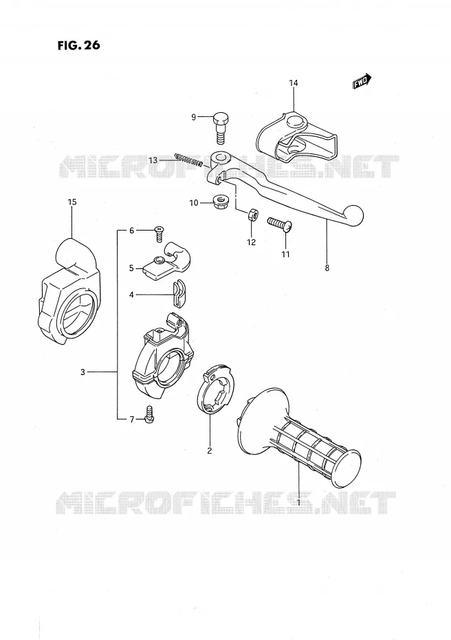ENSEMBLE LEVIER - COMMODO DROIT (MODELE G/H) Suzuki MOTO 80 RM 1990  RM80L(E24)