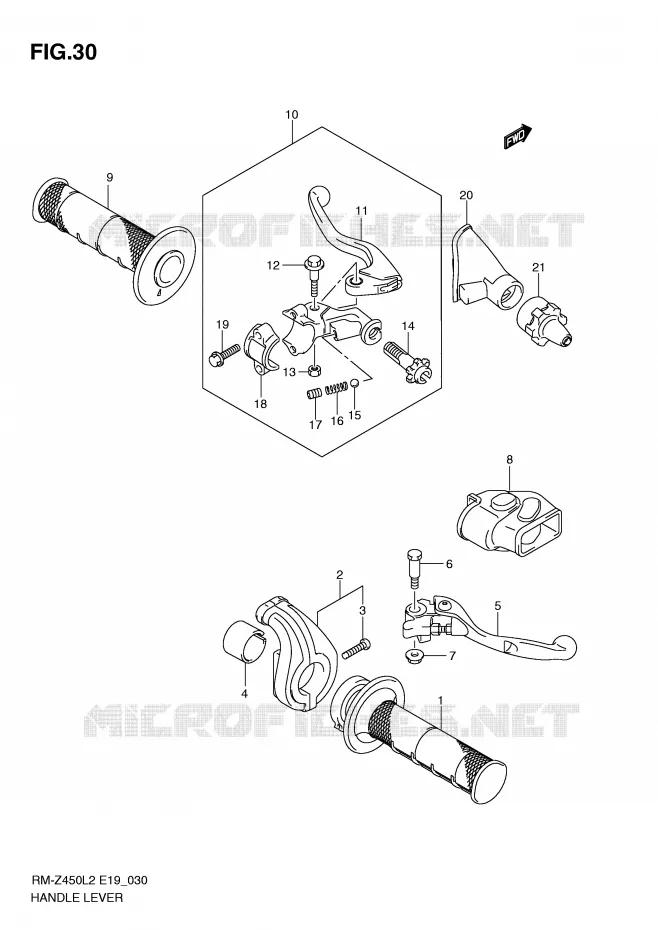 ENSEMBLE LEVIERS - POIGNEES Suzuki MOTO 450 RM-Z 2012  RM-Z450L2(E19)