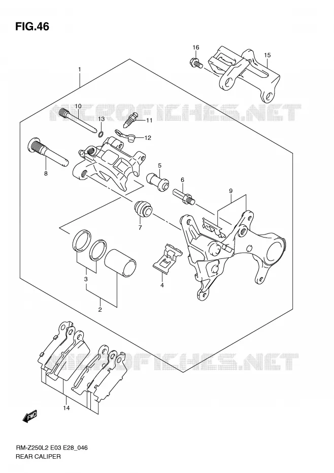ETRIER DE FREIN ARRIERE Suzuki MOTO 250 RM-Z 2012  RM-Z250L2(E03)