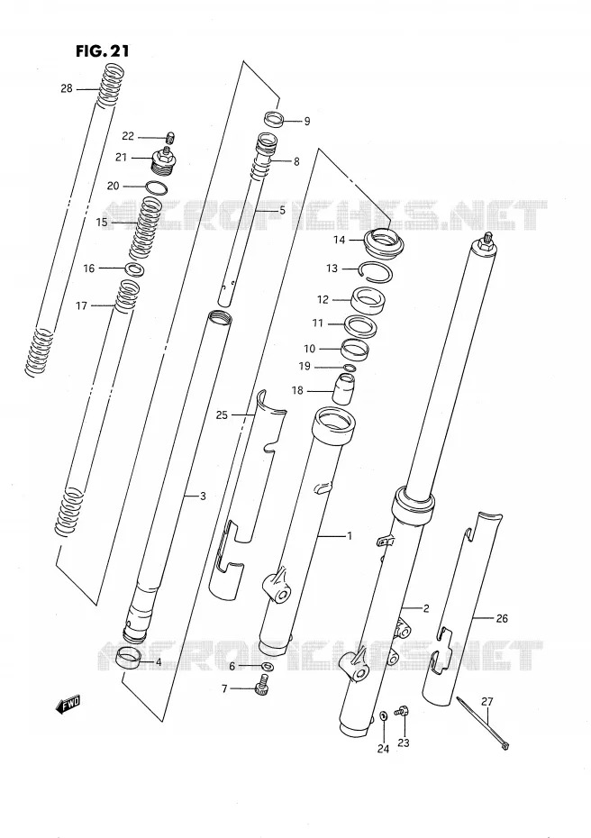 FOURCHE AVANT (MODELE G/H) Suzuki MOTO 80 RM 1987  RM80H(E24)
