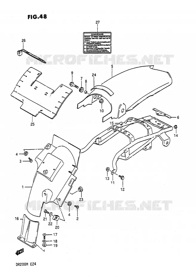 GARDE BOUE ARRIERE (E1,E2) Suzuki MOTO 200 DR 1988  DR200J(E24)