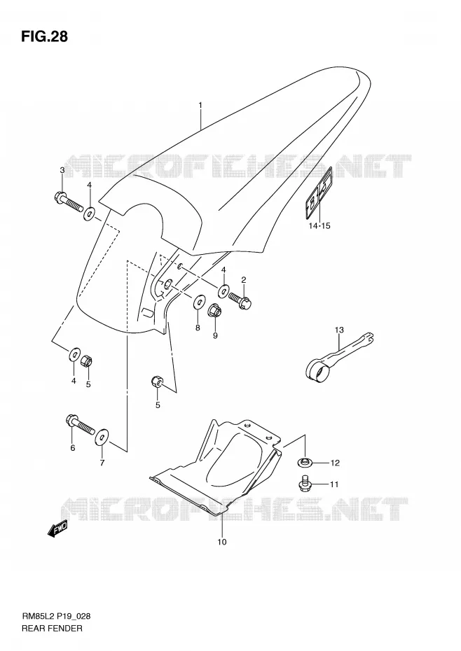 GARDE BOUE ARRIERE (RM85L2 P19) Suzuki MOTO 85 RM 2012  RM85L2(P19)