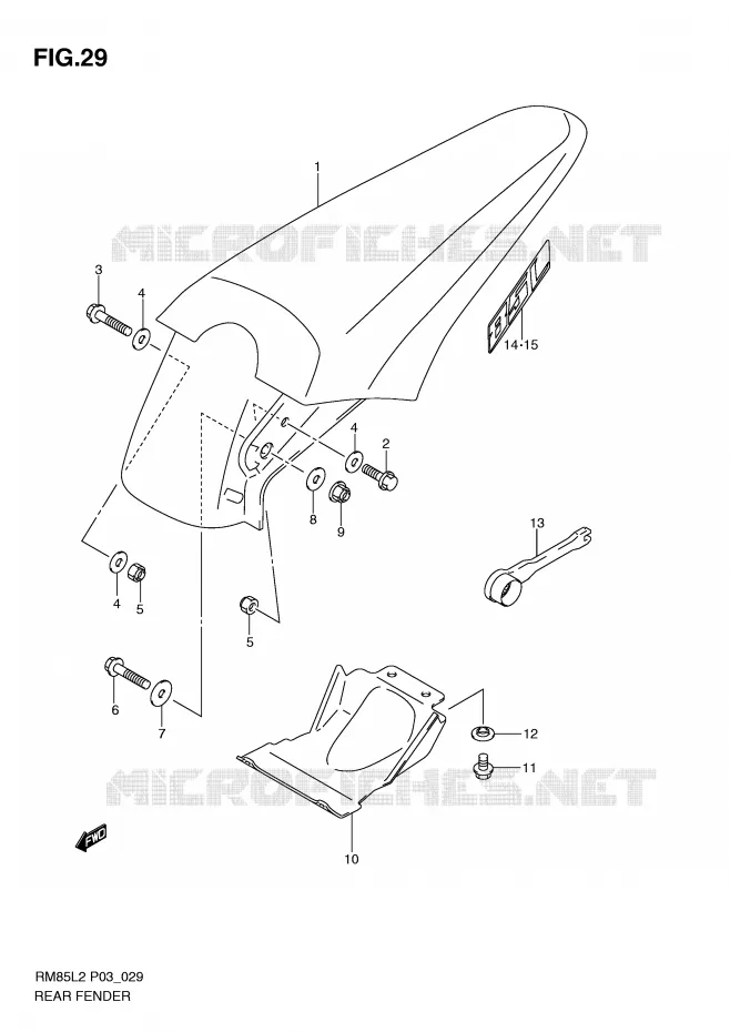 GARDE BOUE ARRIERE (RM85LL2 P03) Suzuki MOTO 85 RM 2012  RM85LL2(P03)