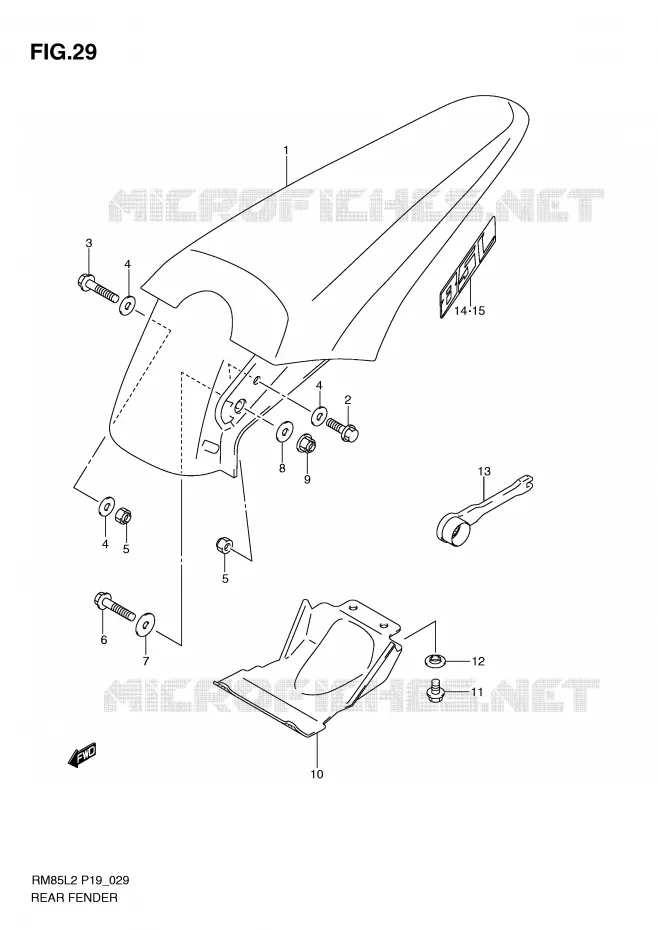 GARDE BOUE ARRIERE (RM85LL2 P19) Suzuki MOTO 85 RM 2012  RM85L2(P19)