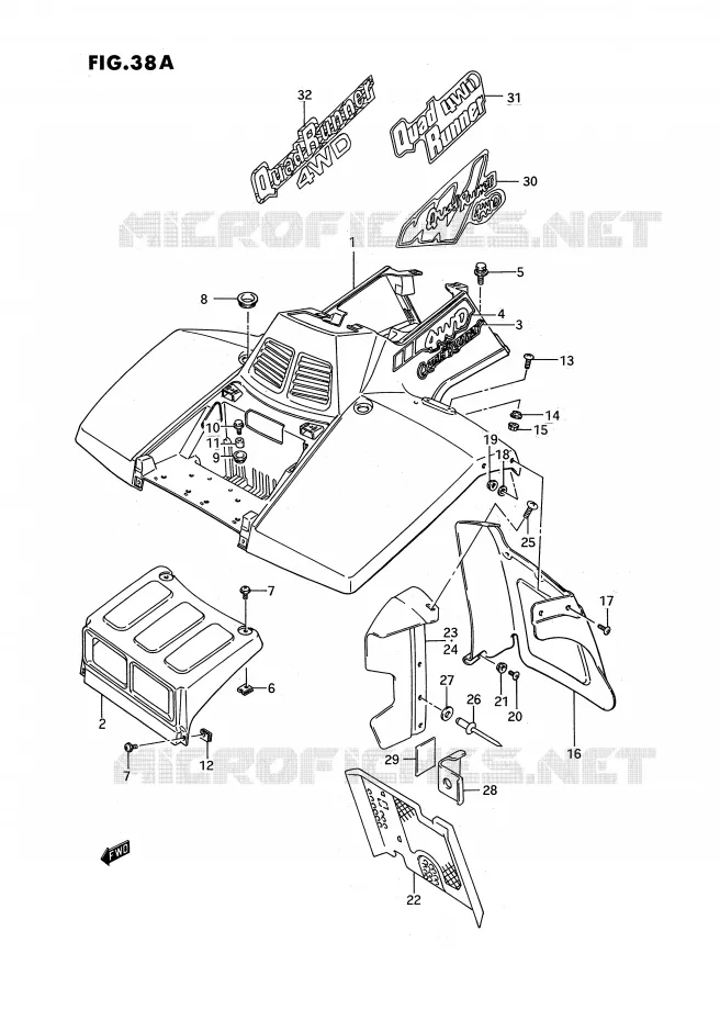 GARDE BOUE AVANT (MODELE M/N/P/R/S) Suzuki QUAD 250 QUADRUNNER 1987  LT-4WDH(E3)