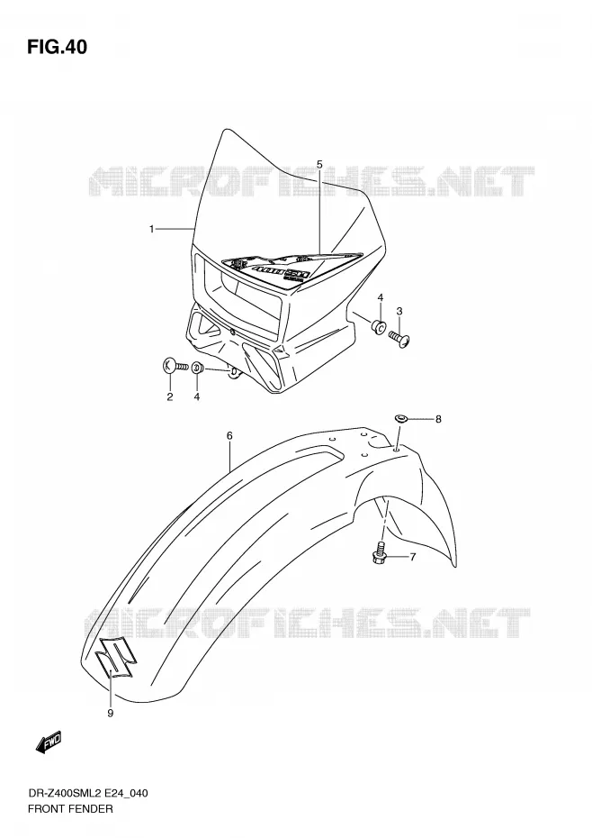 GARDE BOUE AVANT Suzuki MOTO 400 DR-Z 2012  DR-Z400SML2(E24)