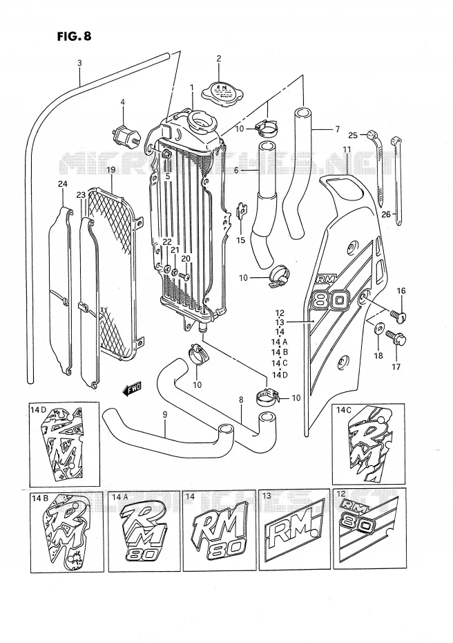 RADIATEUR (MODELE G/H/K/L/M/N/P) Suzuki MOTO 80 RM 1994  RM80R(E24)