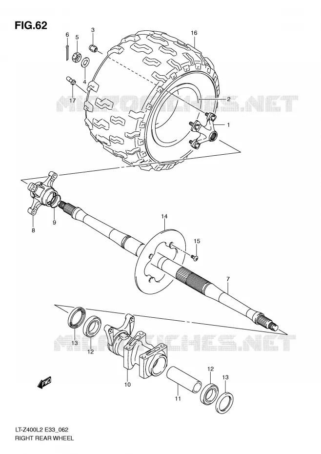 ROUE ARRIERE DROITE (LT-Z400ZL2 E33) Suzuki QUAD 400 QUADSPORT 2012  LT-Z400ZL2(E33)