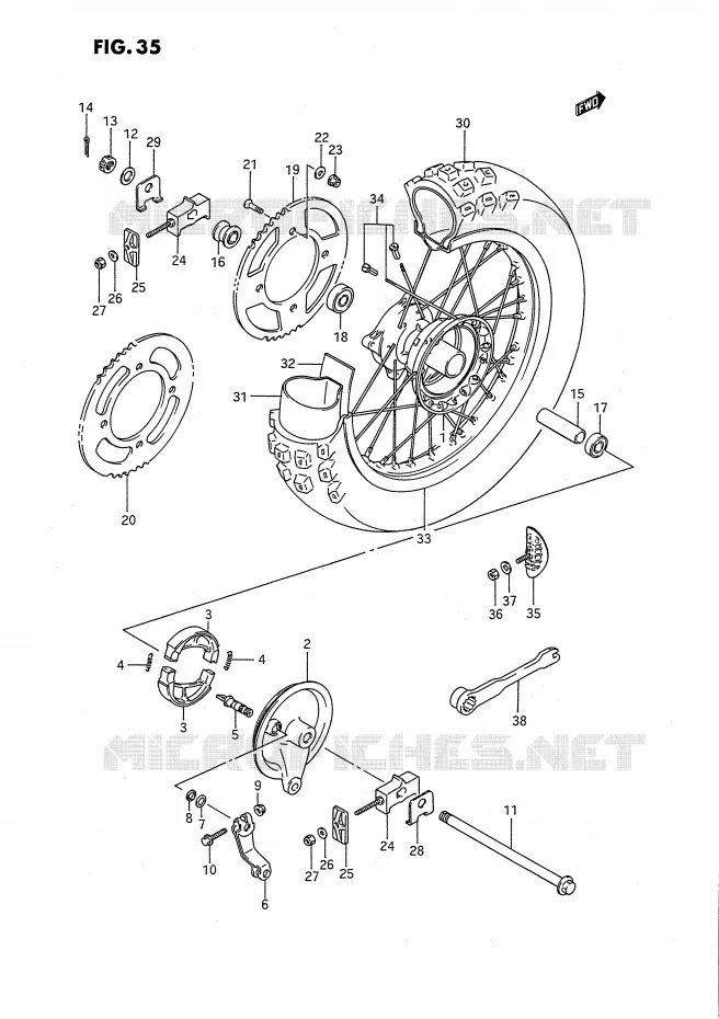 ROUE ARRIERE (MODELE G/H/K) Suzuki MOTO 80 RM 1986  RM80G(E24)