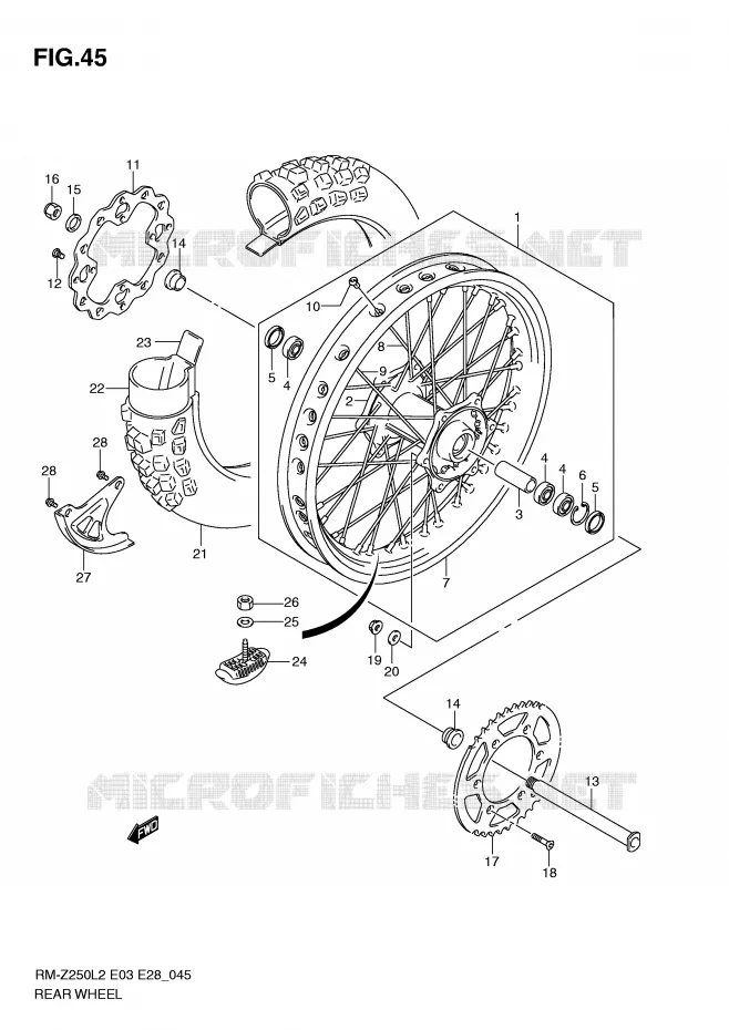 ROUE ARRIERE Suzuki MOTO 250 RM-Z 2012  RM-Z250L2(E03)