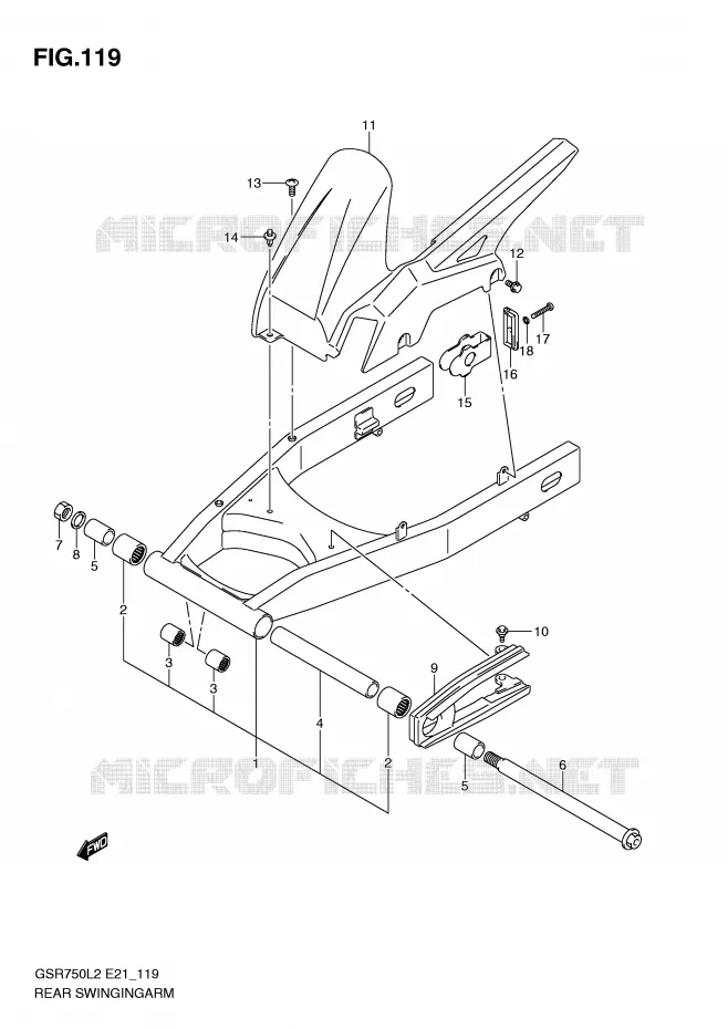 BRAS OSCILLANT ARRIERE Suzuki MOTO 750 GSR 2012  GSR750AUEL2(E21)