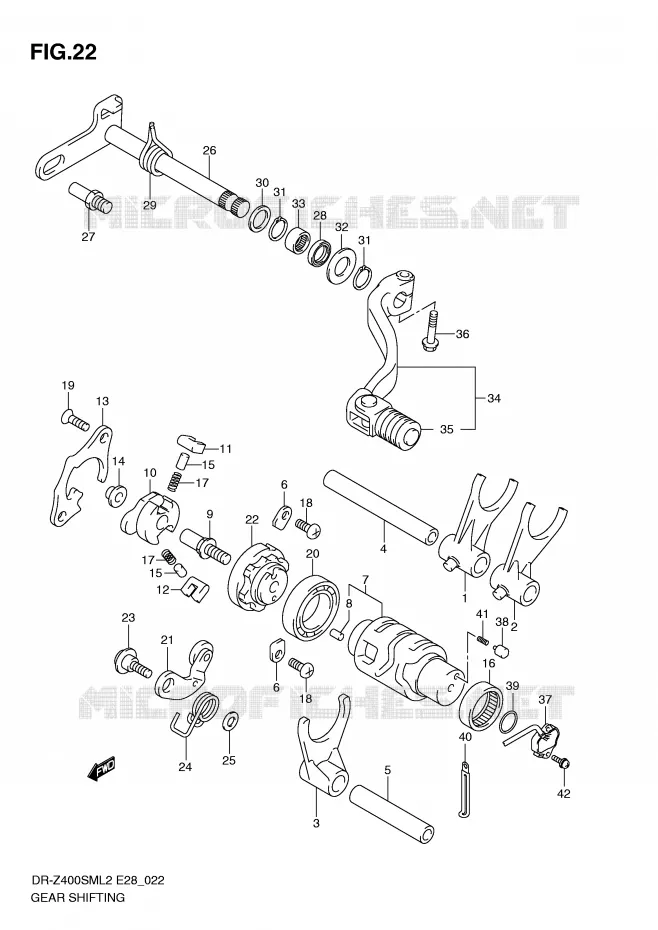 ENSEMBLE DE SELECTION DE VITESSES Suzuki MOTO 400 DR-Z 2012  DR-Z400SML2(E28)
