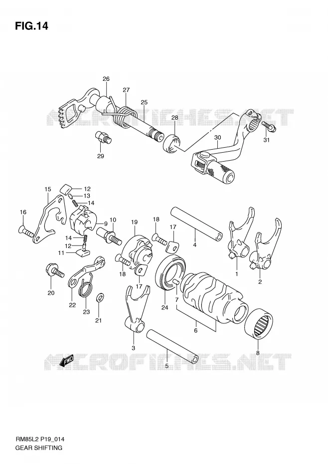 ENSEMBLE DE SELECTION DE VITESSES Suzuki MOTO 85 RM 2012  RM85L2(P19)