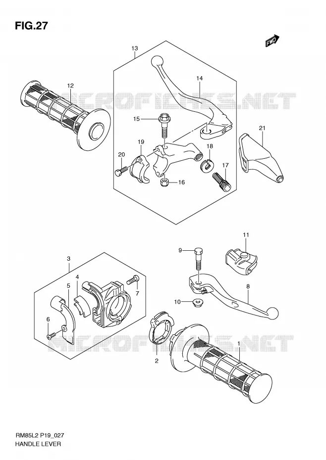ENSEMBLE LEVIERS - POIGNEES Suzuki MOTO 85 RM 2012  RM85LL2(P19)