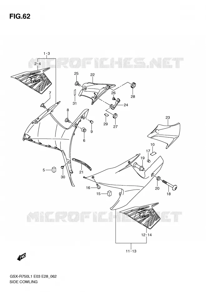 FLANCS DE CARENAGES Suzuki MOTO 750 GSX-R 2011  GSX-R750L1(E3)