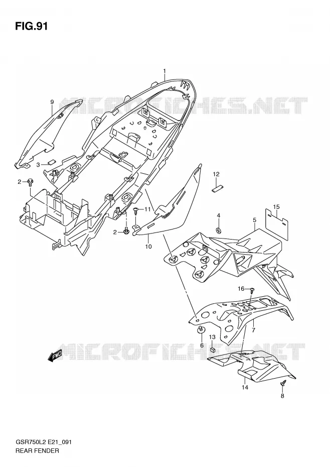 GARDE BOUE ARRIERE (GSR750AL2 E24) Suzuki MOTO 750 GSR 2012  GSR750AL2(E21)